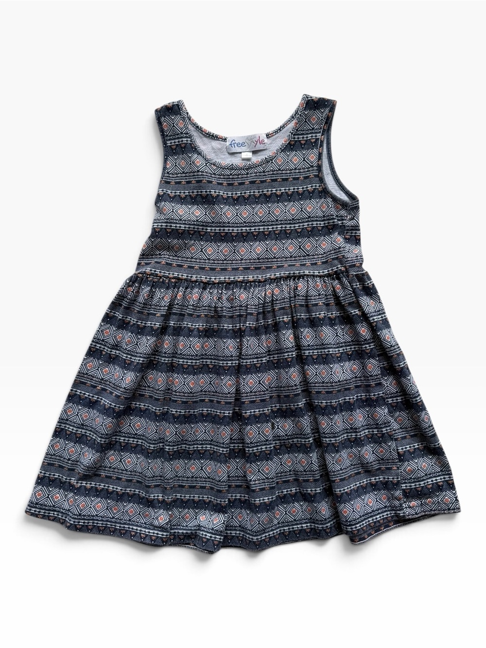 Freestyle Navy and Coral Patterned Sleeveless Girls Dress